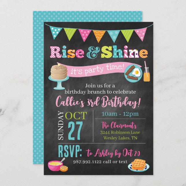 Convite para Rise e Shine Brunch (Chalkboard) (Frente/Verso)