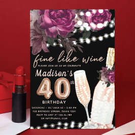 Convite para rosa Wine Luxury aniversário de 40 an