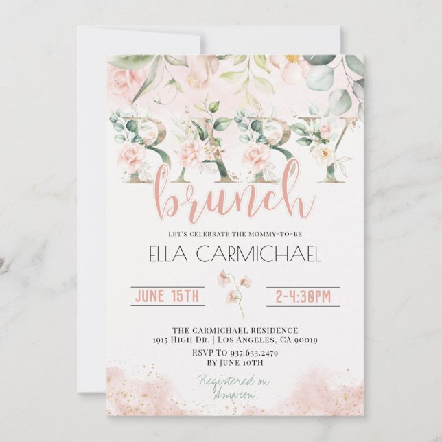 Convite para Rosas Blush Baby Brunch (Frente)