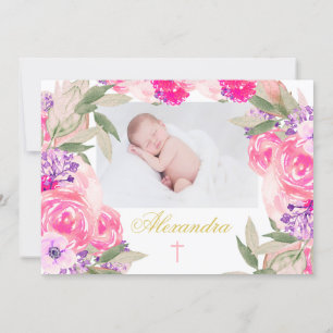 Convite para Rosas Florais de Foto Baptism