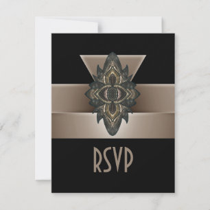 Convite para RSVP de Deco de Biege Dourado Negro