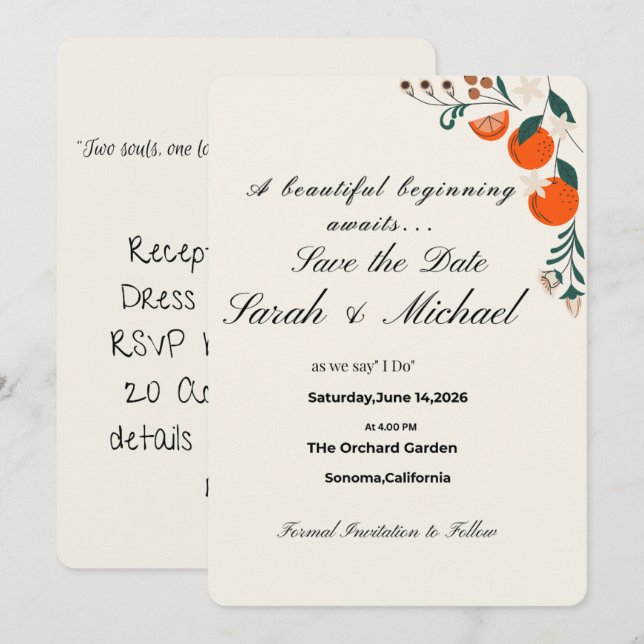 Convite para Salvar a Data – Casamento Elegante de (Frente/Verso)
