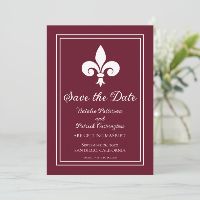 Convite para Salvar a Data Wine Fleur de Lis (Em pé/Frente)