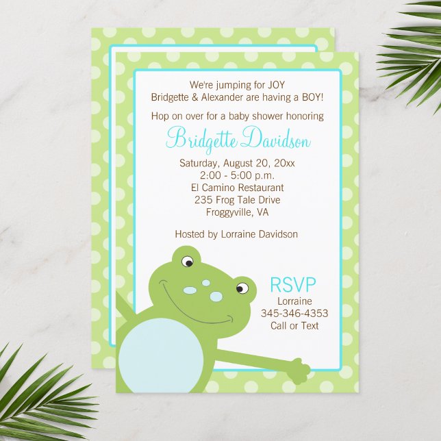 Convite para Sapos do Salto Verde Convite 2 Lado (Leap Frog Baby Shower Invitation )
