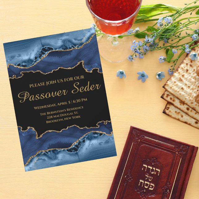Convite para Seder de Passover Dourada Azul Marinh (Criador carregado)
