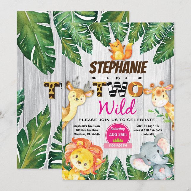 Convite para segundo aniversário da selva Garota s (Frente/Verso)