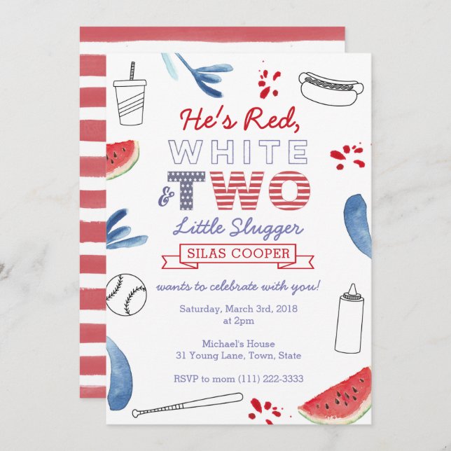 Convite para segundo aniversário de Baseball com P (Frente/Verso)