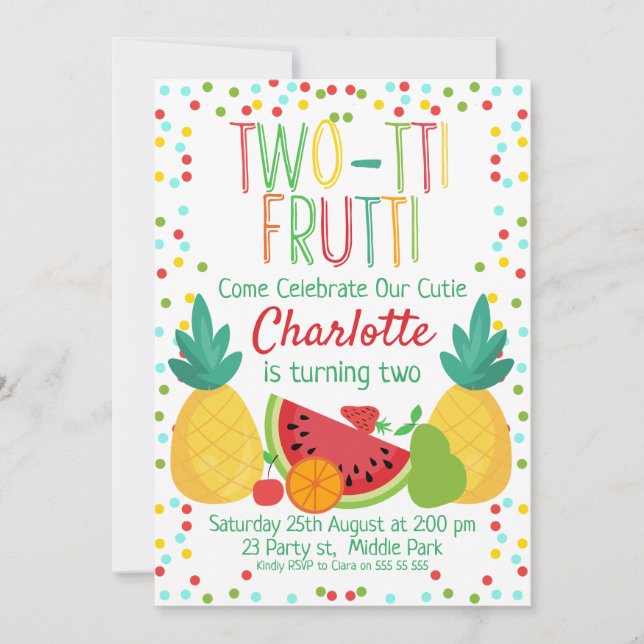 Convite para segundo aniversário de duas Frutas (Frente)