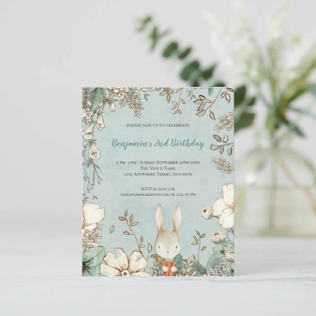 Convite para segundo aniversário de Folhagem Coelh (Em pé/Frente)