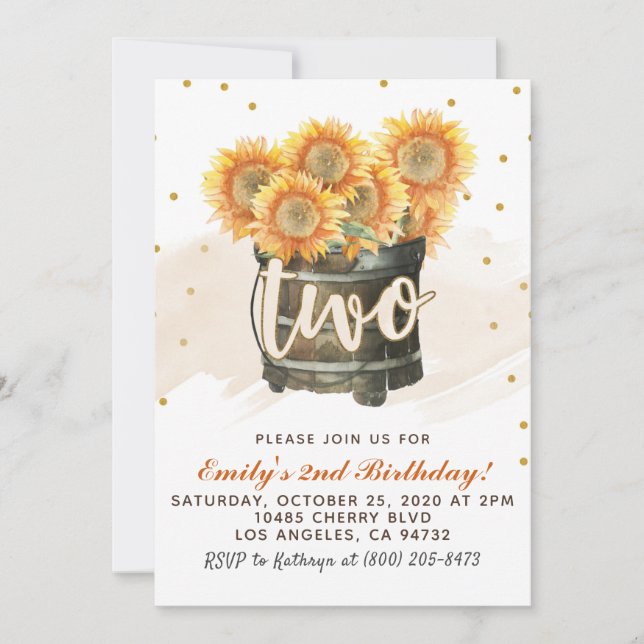 Convite para segundo aniversário de Girassol (Frente)