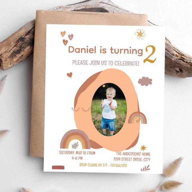 Convite para segundo aniversário de menino com fot (Criador carregado)