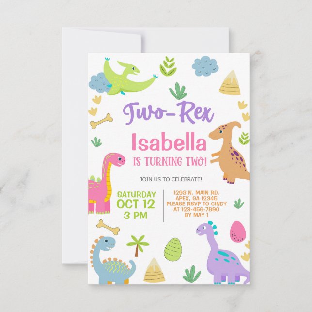 Convite para segundo aniversário DUO-REX, garota d (Frente)