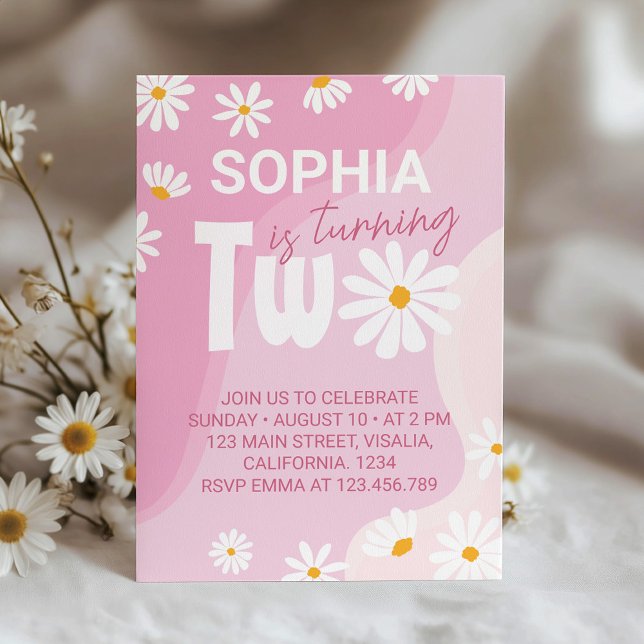 Convite para segundo aniversário Groovy Daisy (Criador carregado)