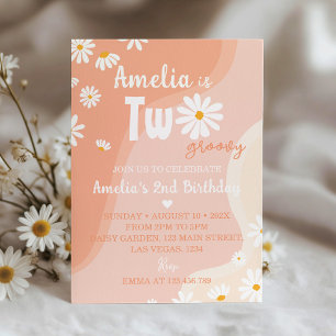 Convite para segundo aniversário Groovy Daisy