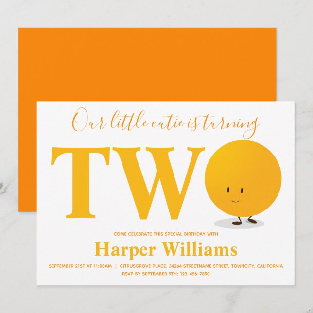 Convite para segundo aniversário Little Cutie Oran (Frente/Verso)