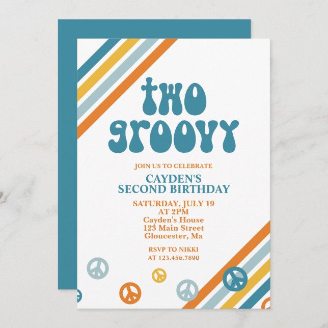 Convite para segundo aniversário Retro Boy em Dois (Frente/Verso)