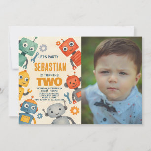 Convite para segundo aniversário Robot com fotogra