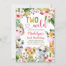 Convite Para segundo aniversário Safari Duas Garot