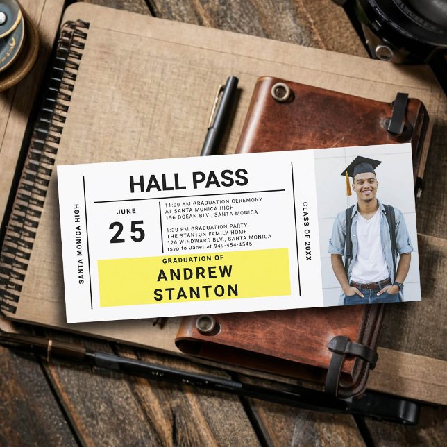 Convite para Segundo grau de Festa de formatura Ha (boy graduation party ideas high school hall pass invitation template male grad diy personalized)