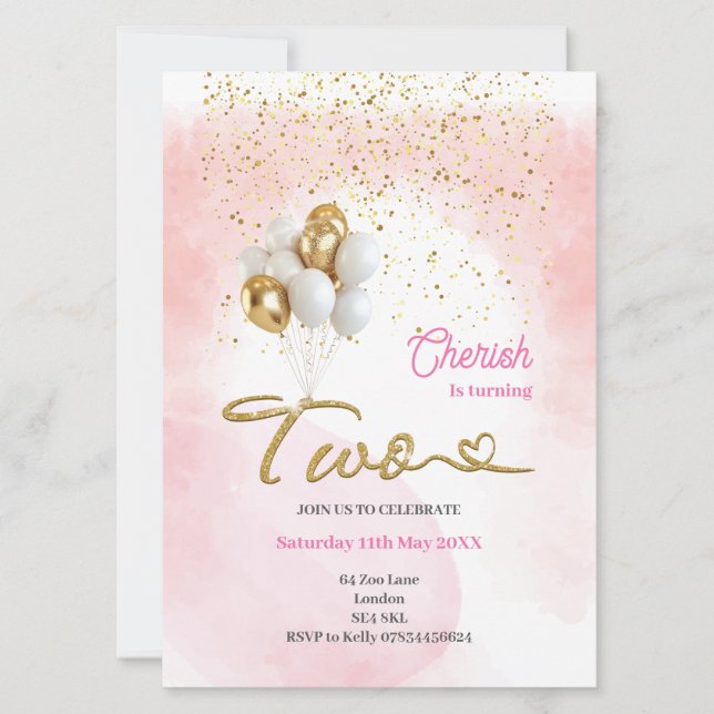 Convite para segundos aniversários de raparigas co (Frente)