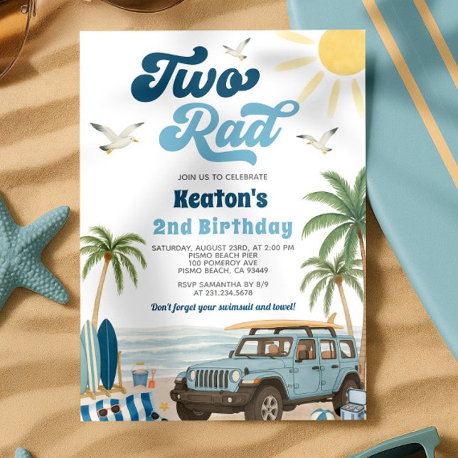 Convite para segundos aniversários de surf - Dois  (Surf 2nd Birthday Invitation - Two Rad
)