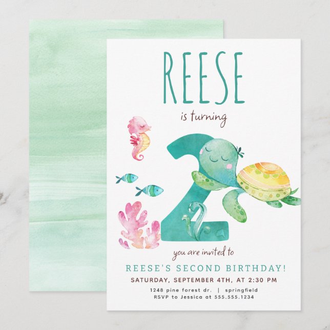 Convite para segundos aniversários de Tartaruga Ma (Frente/Verso)
