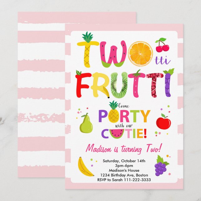 Convite para segundos aniversários de Twotti Frutt (Frente/Verso)