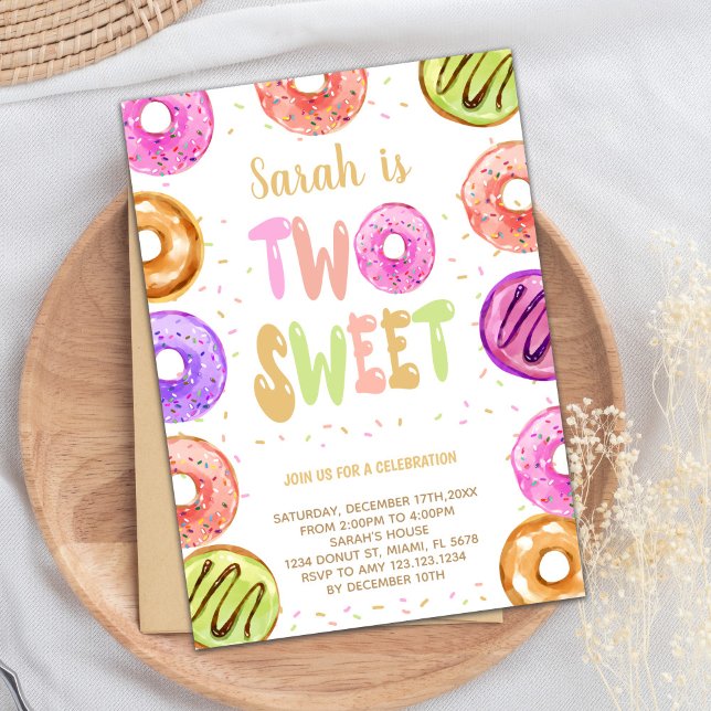 Convite para segundos aniversários Editáveis para  (Two Sweet Donut Birthday Invitations)