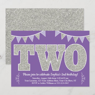 Convite para segundos aniversários Roxo e Prata  