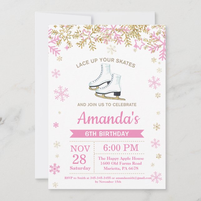 Convite para Skate Rosa de Festa de aniversário de (Frente)