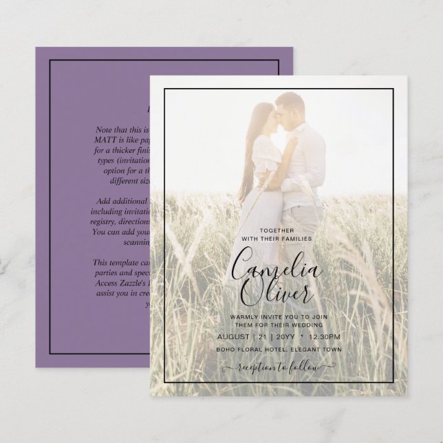 Convite para Sobreposição de Fotos de Casamento Pú (Frente/Verso)