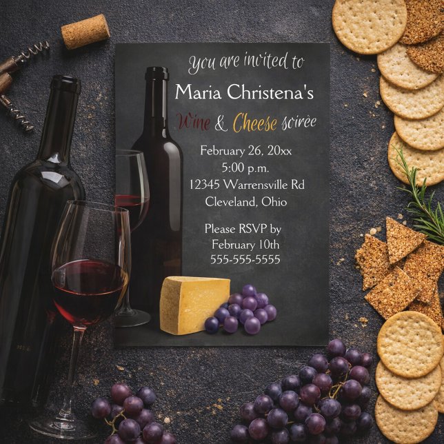 Convite para Soirée de Vin e Queijo com Quadro Neg (Criador carregado)