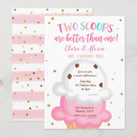 Convite para Sorvete de gêmeas cor-de-rosa