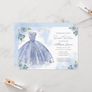 Convite para Sweet 16 Folha de Prata Azul Empoeira