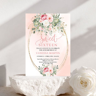 Convite para Sweet Sixteen Rosa Bege Dourado Tendê