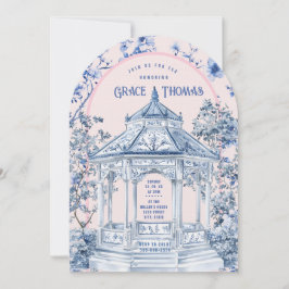 Convite para Tea de Chinoiserie Rosa e Azul Pagoda