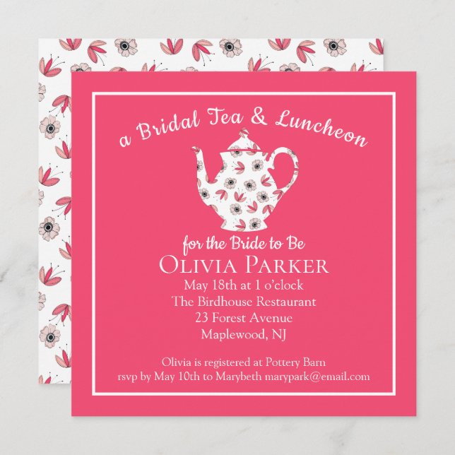 Convite para Tea e Luncheon de chá de panela (Frente/Verso)