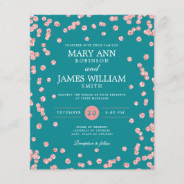 Convite para Teal Glitter Dourado Rosa de Casament