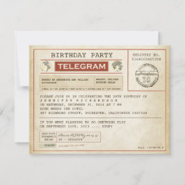 convite para telegrama de aniversário de vintage