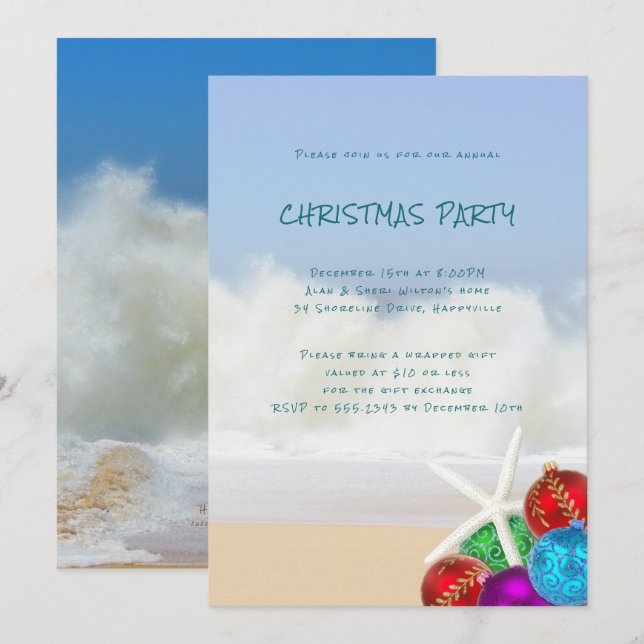 Convite para Tema Costeiro do Festa de Natal (Frente/Verso)