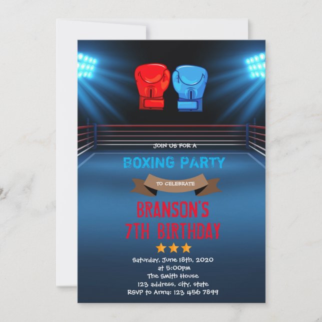 Convite para tema de aniversário de boxing (Frente)