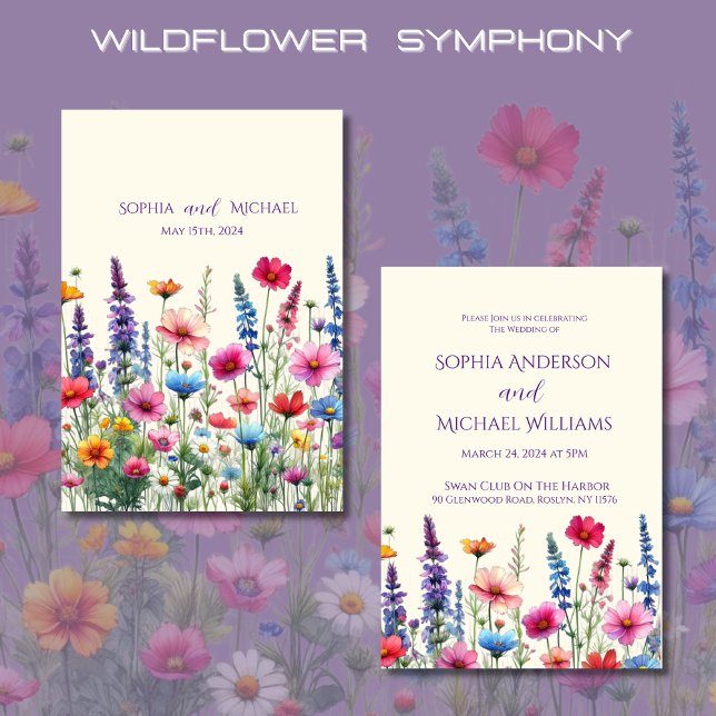 Convite para Tema de Casamento da Sinfonia de Flor (Wildflower Symphony Wedding Invitations-Colorful, Rustic, Bohemian, Elegant, Country)
