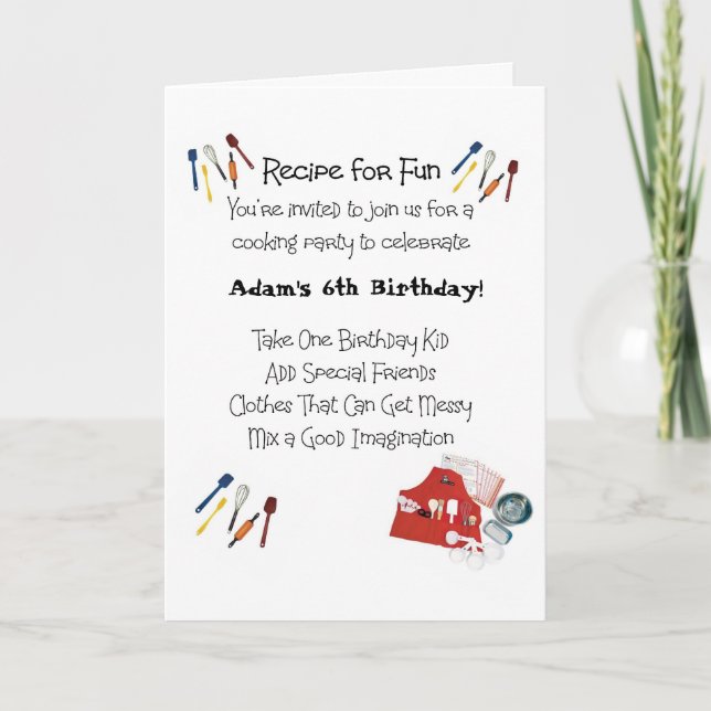 Convite para tema de Cozinhar para crianças (Frente)