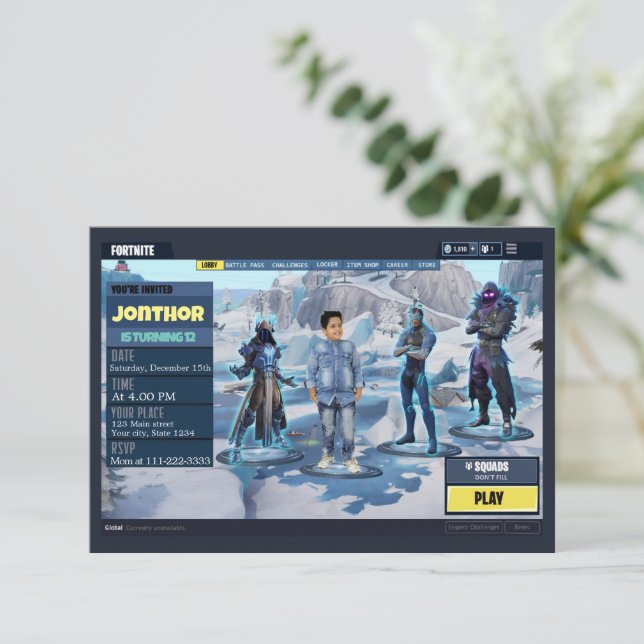 Convite para tema de jogo (Em pé/Frente)