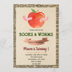 Convite para tema de worms de livros