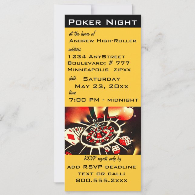 Convite para tema do Poker Night Casino (Frente)