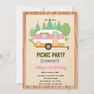 Convite para tema piquenique de glamping bonito