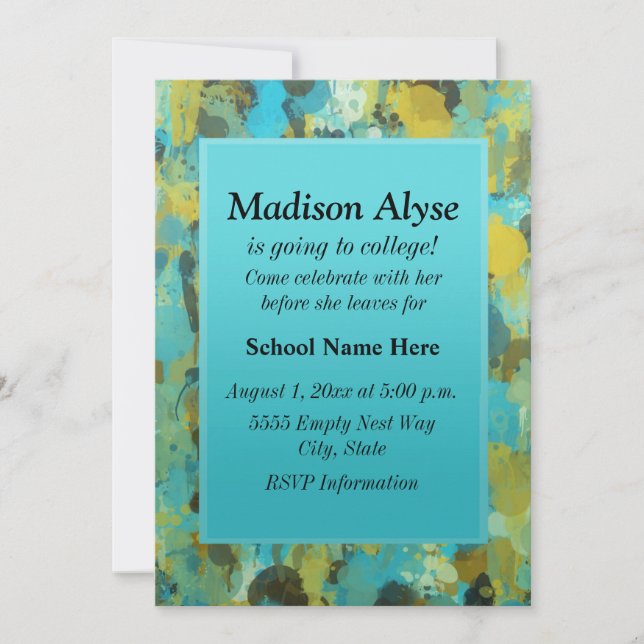 Convite para Tinta Azul e Amarela "Off to College" (Frente)