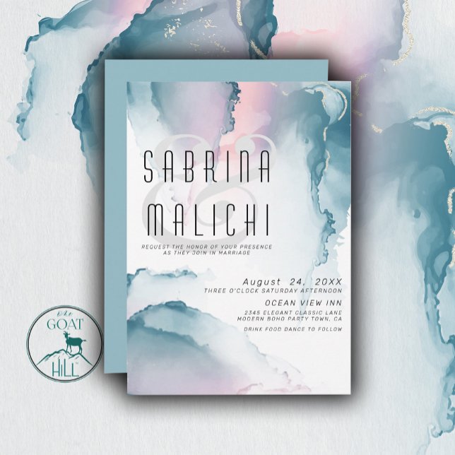 Convite para Tinta Fluida Moderna de Rosa de Teal  (Criador carregado)