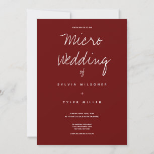 Convite Para Tipografia De Micro Wedding Burgundy